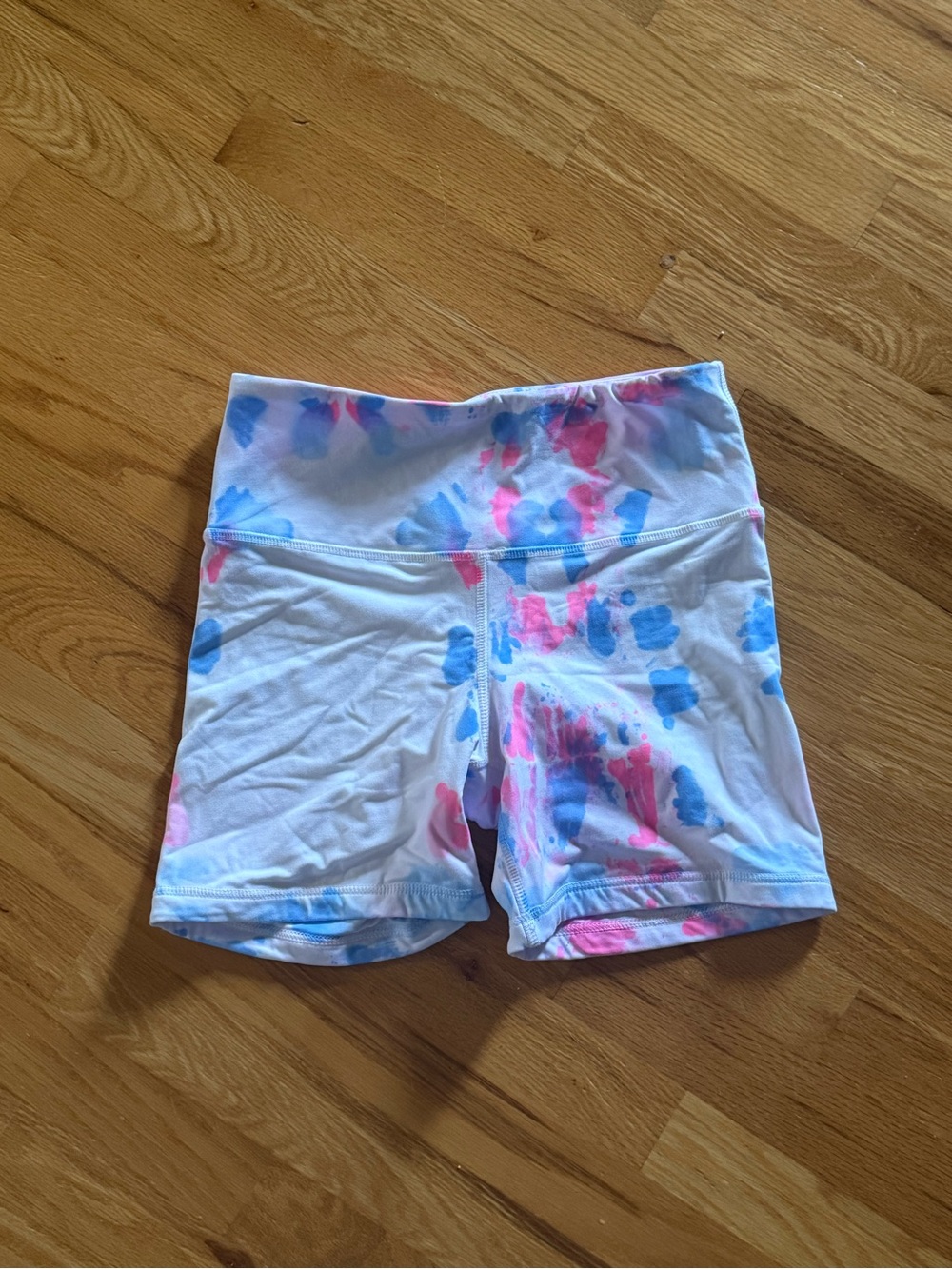 Custom Women’s White Tie-Dye Bike Shorts with Pink & Blue Accents